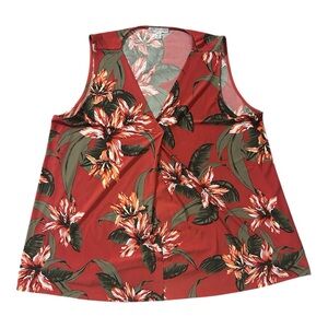 Floral Sleeveless Top - Red and Green